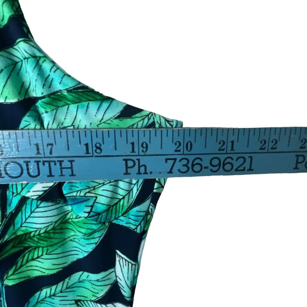Tommy Hilfiger Tropical Leaf Print Shift Dress Sz 12 Crew Neck Sheath Midi Green - Picture 10 of 12